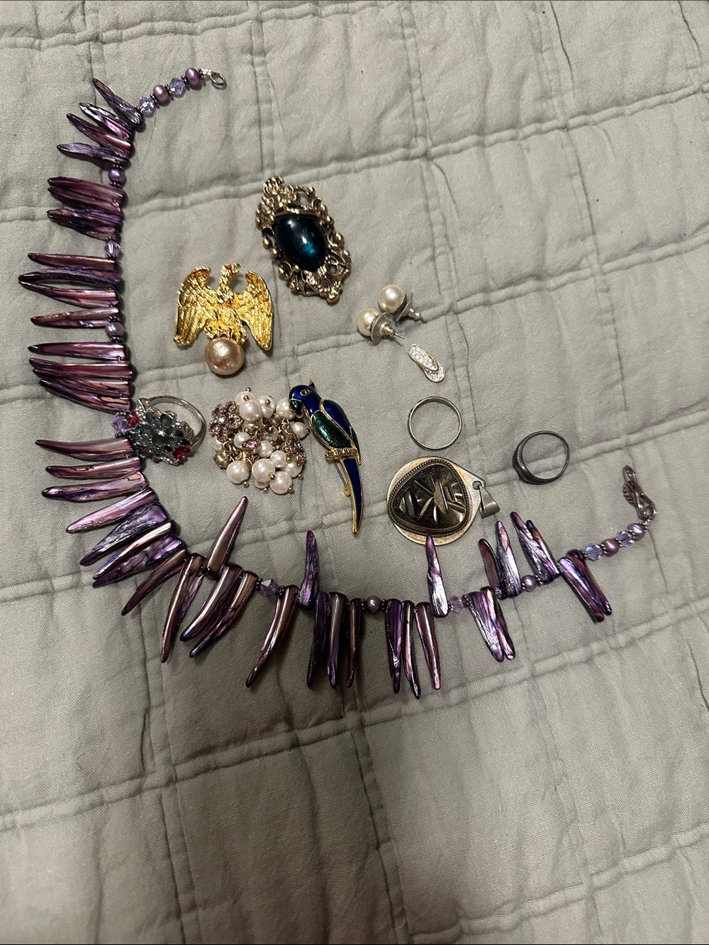 Purple Freshwater Pearl Spike Necklace - Unbranded/ Mexican Aztec pendant